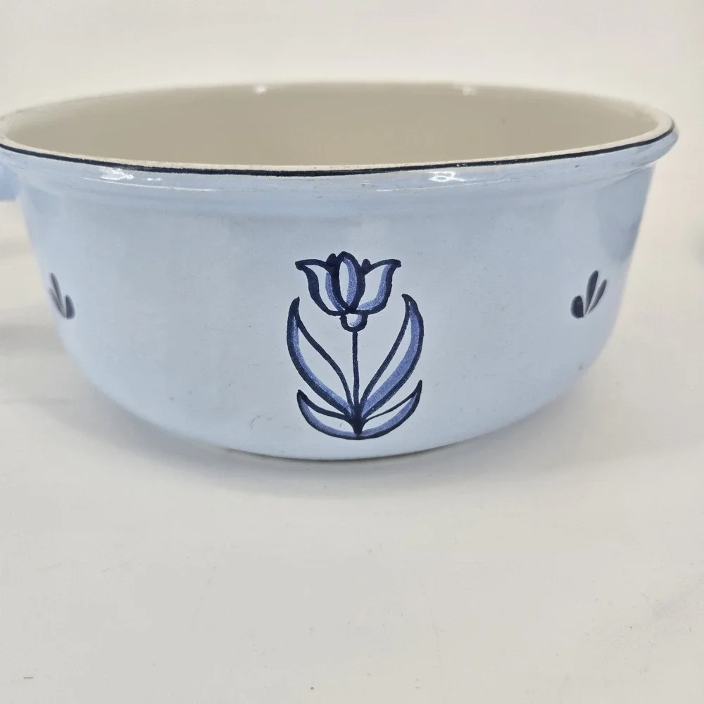 Vintage DRU Holland Blue Enamel Saucepan Set With Lids Tulip MCM Cookware 6